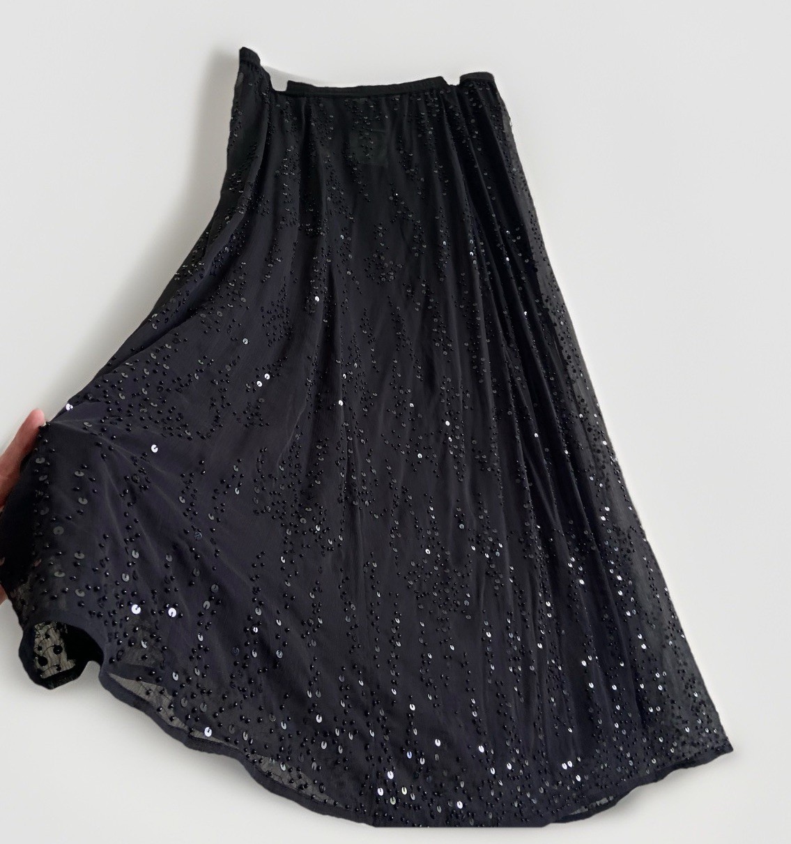 Soft Surroundings Black Sequined Flowy Maxi Skirt M