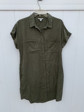 Orvis Women's Button Up Short Sleeve Shirt Dress With Pockets Green Size Small