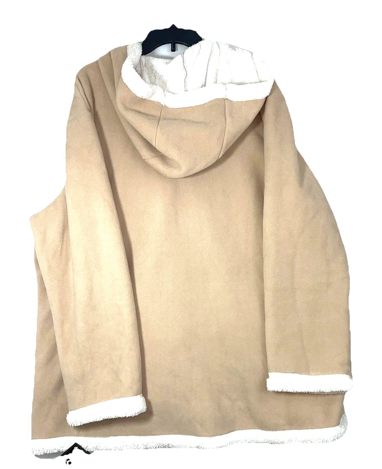 New Totes Jacket Women's XXL Fleece Hooded Zip Front Pockets Beige - Image 2 of 4