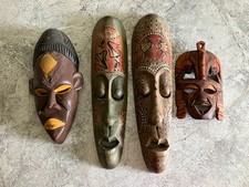 Assorted Carved African/Indonesia Tribal Masks Decorative Wooden Wall Art