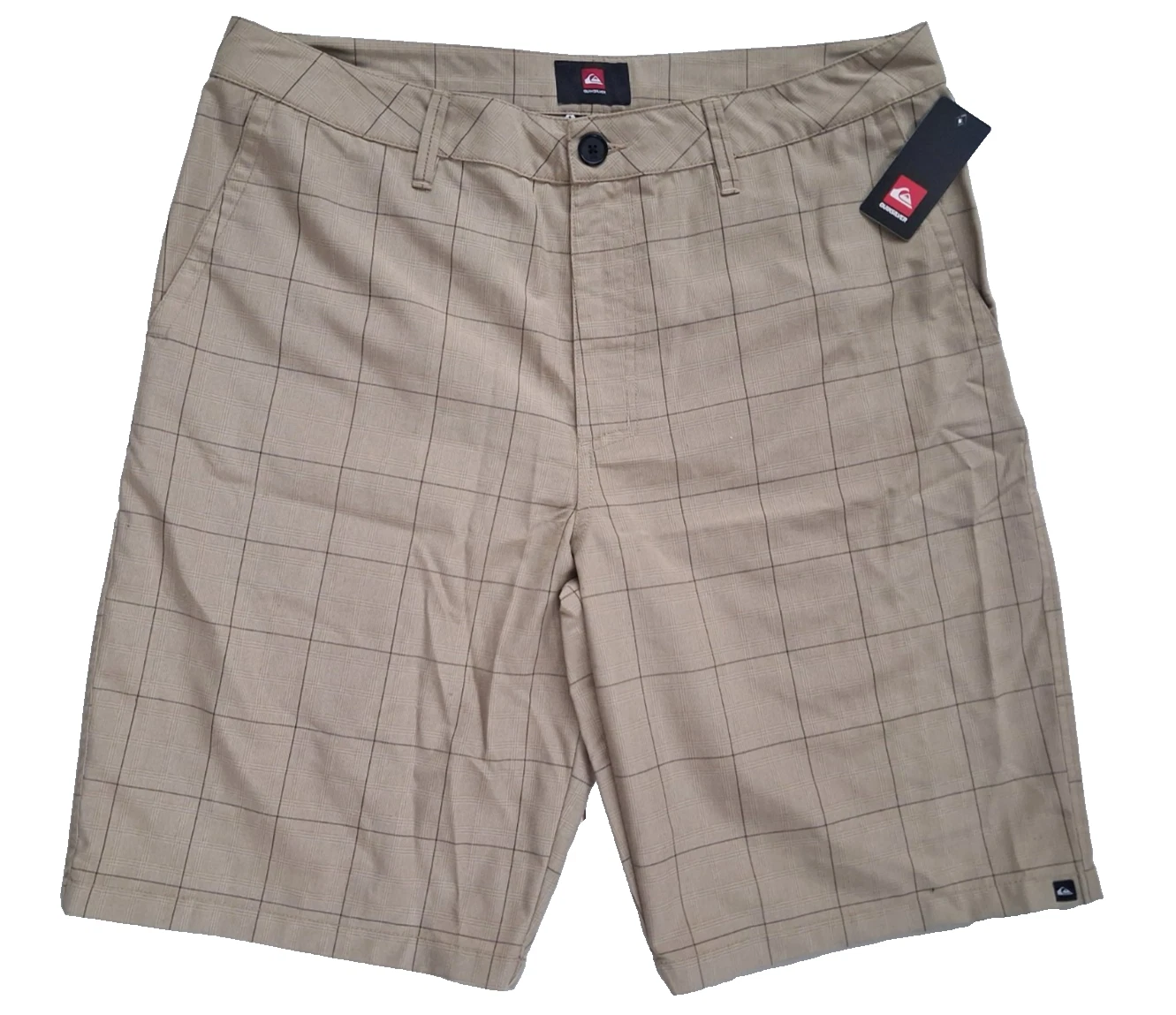 Quiksilver Mens 36 Chino Shorts Avenues 22 Khaki Beige Surf Plaid Inseam 11" NWT