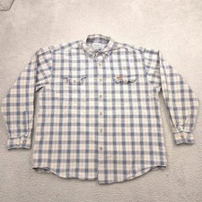 Carhartt Button Down Shirt Plaid Cotton Mens XL Blue Tan Long Sleeve Flap 2Pkt