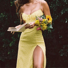 House of CB 'Carina' Yellow Floral Bustier Midi Dress