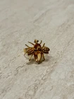 VTG Gold Tone Bee Bug Ring Size 8.25 925 Sterling Silver CZ Amber Estate