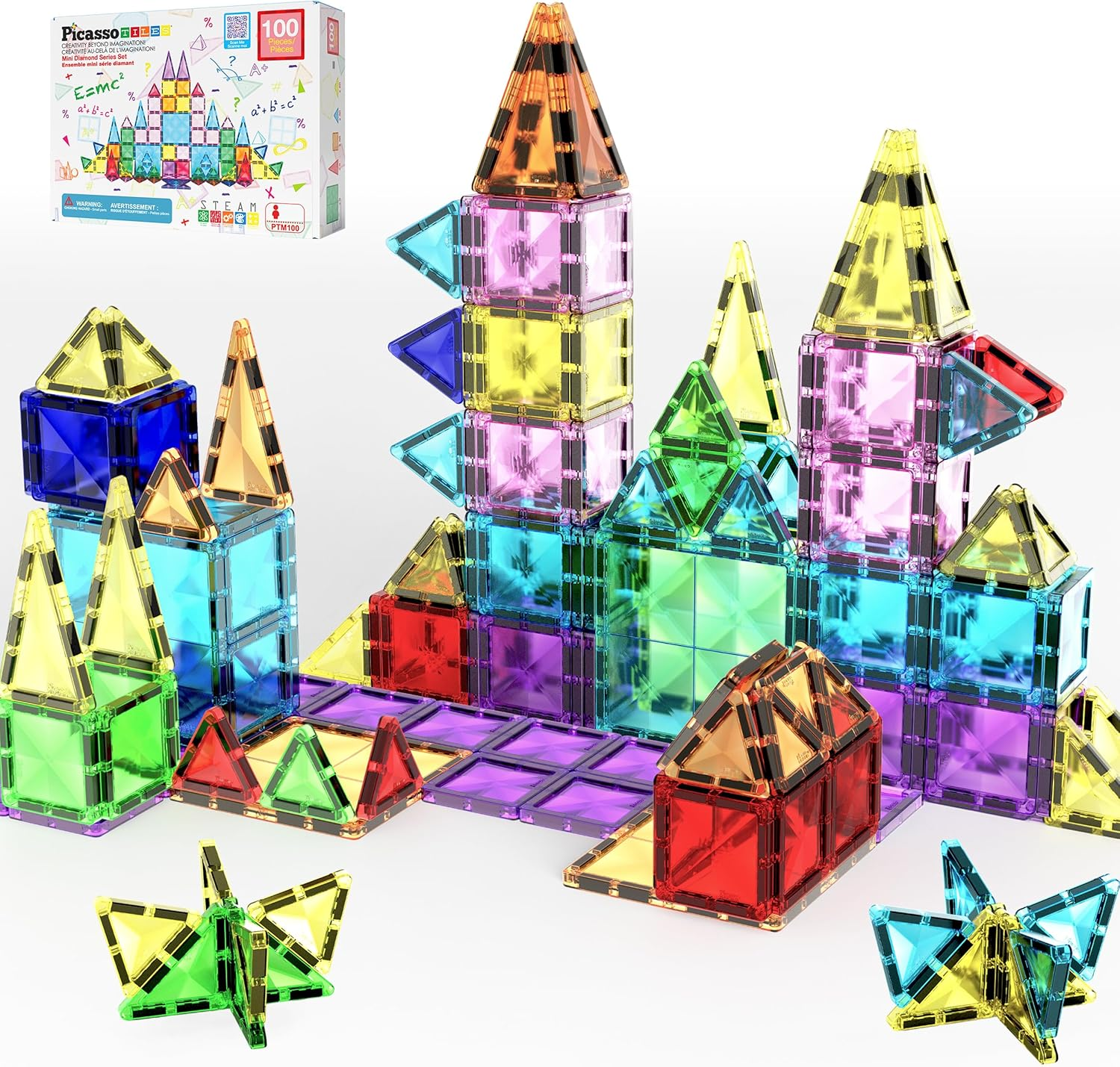 100pc Magnetic Building Tiles STEM Travel Toy Mini Diamond Blocks Set  