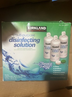 KIRKLAND SIGNATURE Multipurpose Disinfecting Solution, Clear 3 Count open box