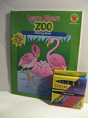 Coloring Book & Crayons. Zoo Animals. New.