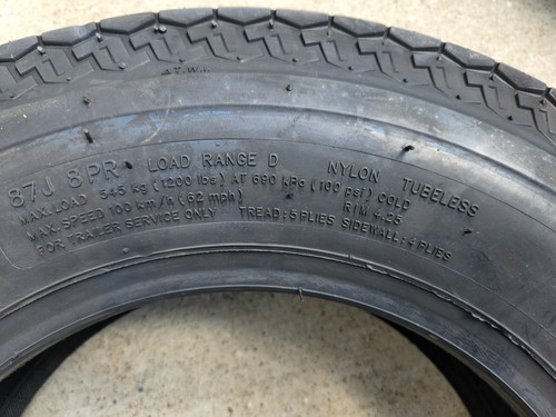 2 (TWO) 530-12 5.30-12 8 PLY RATED LOAD D 8 Ply Rated Boat Trailer Service Tires - Picture 5 of 5