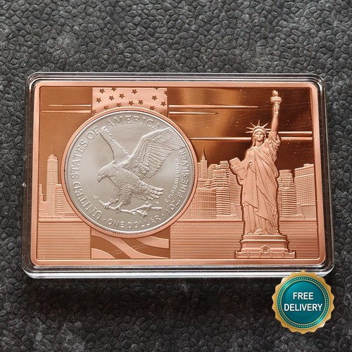 2024 1OZ Silver US American Eagle Walking Liberty in 3OZ Copper Bar ONLY 5000pc