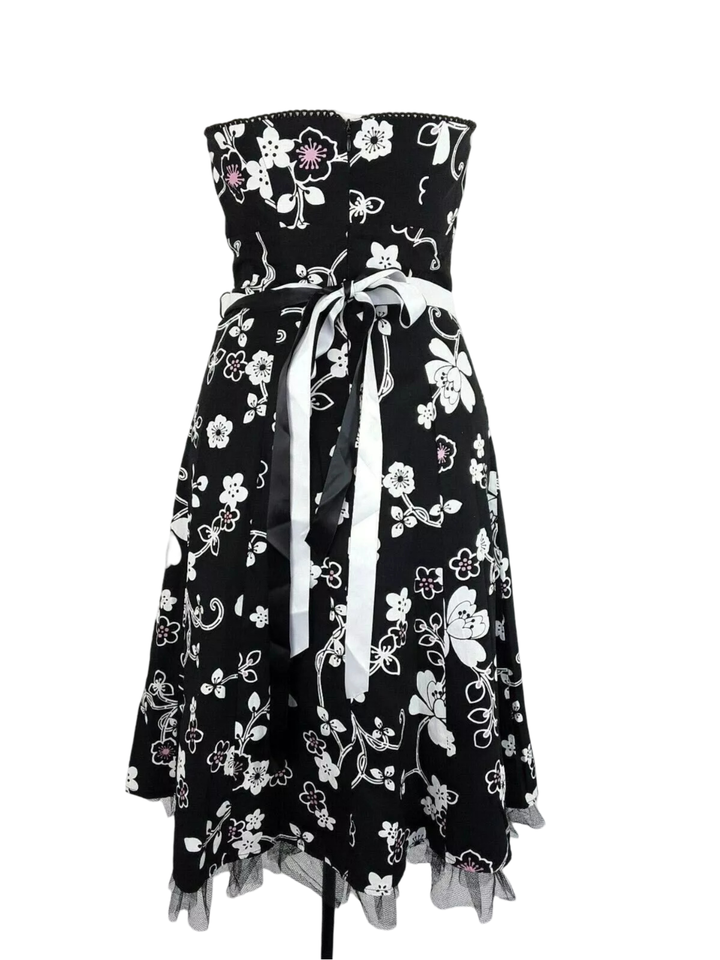 Woman's Black Bay Dress Size 8 White Floral Flowers eBay