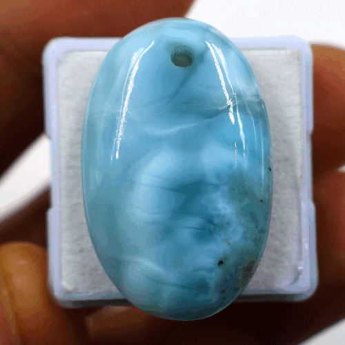 38 CT Natural Dominican Larimar AA+ Grade 31x20mm Oval Cabochon Drilled Gemstone