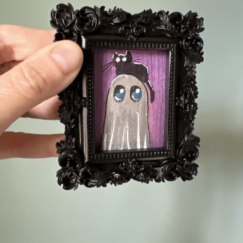 Halloween,ghost,cute,original,miniature Painting,small,mini,framed - Picture 8 of 9