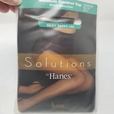 Hanes Solutions Luxe Medium Black Silky Sheer Leg Control Top 2006 New A162