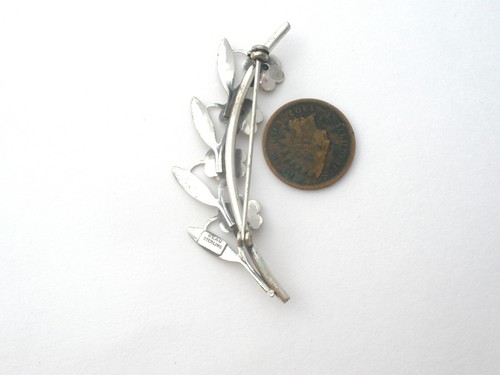 3 Sterling Silver Brooches Lot Flower Leaf Carl Art Beau Rhinestone Vintage Pins - Picture 13 of 17