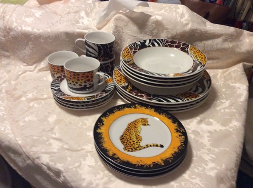 FC porcelain animal printdinner plates set 20 Pcs giraffe zebra leopard safari - Picture 6 of 10