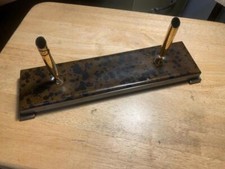 Vintage Metal and Leather Desk Top Double Pen Stand approx.3 1/2" x 12" x 1"