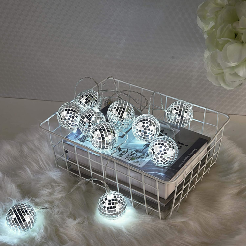 72 in Cool White LED Disco Mirror Balls Battery Operated String Lights Garland - Picture 6 of 12