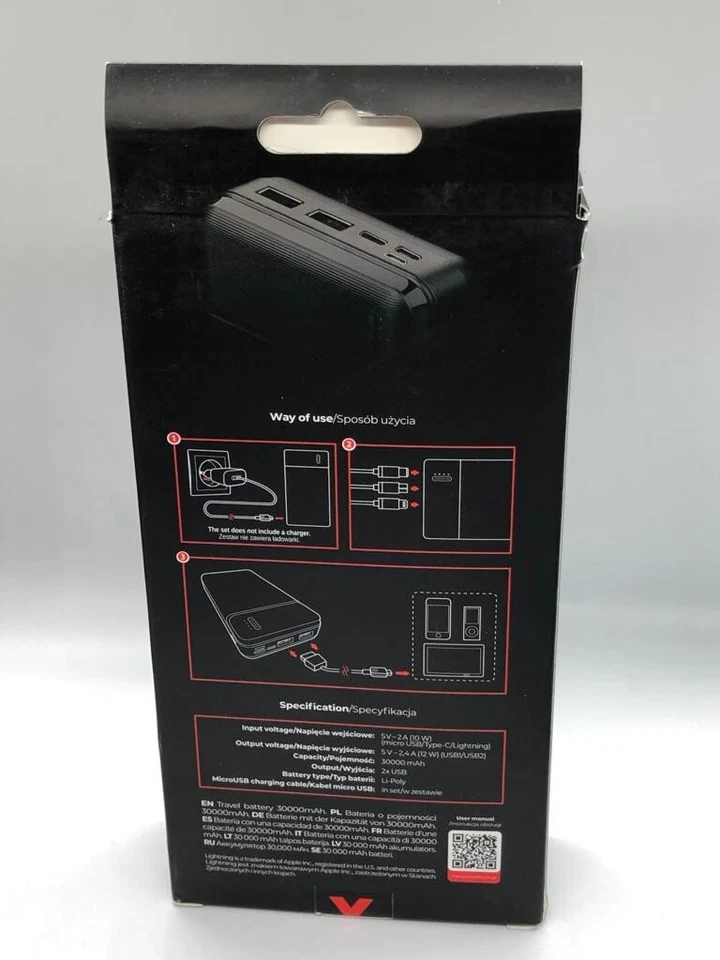 30000mAh Portable Power Bank 5V USB External Travel Battery Pack MaxLife - Black - Image 3 of 3