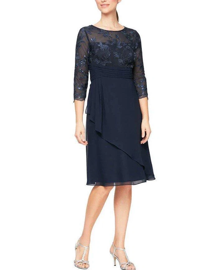 Vestido Top ALEX EVENINGS 16P Azul Marino Bordado Encaje NUEVO $189 Foto 3 de 4