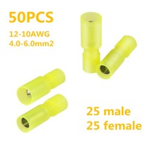 50PCS Yellow Nylon Insulated Female Male Bullet Wire Crimp Connectors Terminal