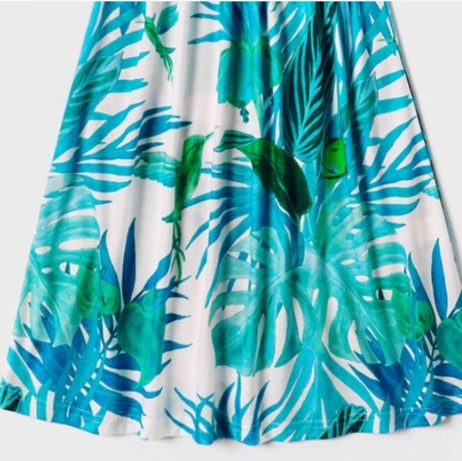 Girls Turquoise Blue Tropical Dress - Palm Print Tank Maxi Dress