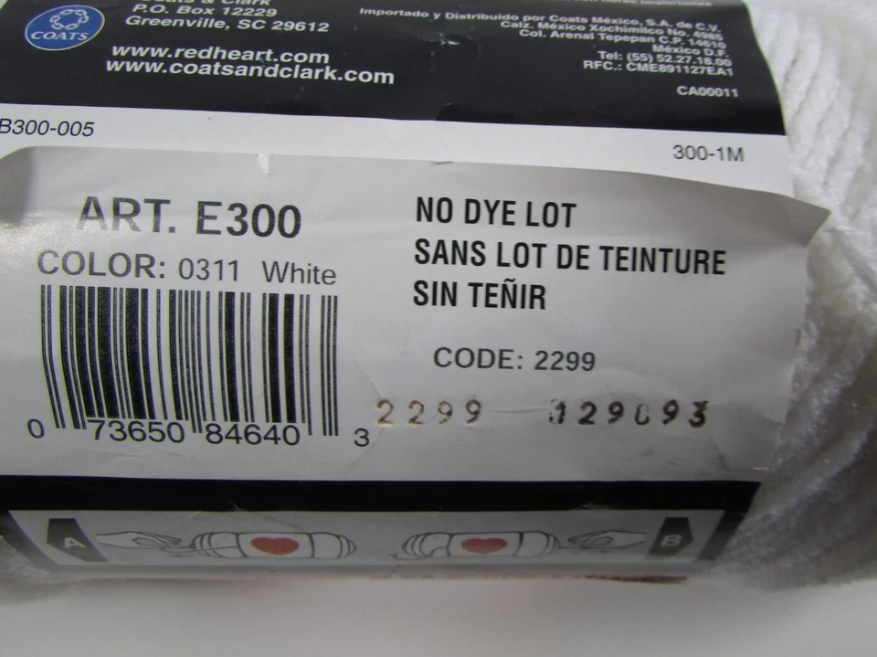 3 hilos Red Heart Super Saver blancos (0311) amarillo brillante (0324) azul claro (0381) Foto 3 de 4
