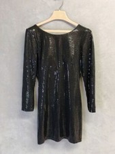 Calvin Klein Short Sheath Dress Womens 6 Black Cowl-back Long Sleeve