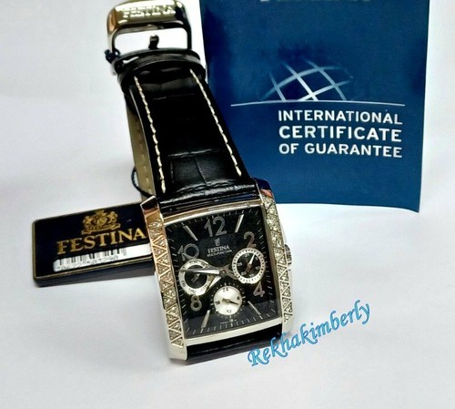 Festina Ladies Multifunction Quartz Watch Rectangular Black Leather NEW F16524/5 - Picture 3 of 7