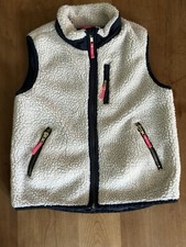 J Crew Crewcuts Girls Size 10 Ivory Navy Zip Sherpa Fleece Pocket Vest EUC