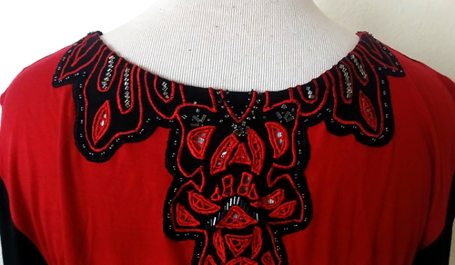 Krista Lee Long Sleeve Top Red Black Beaded V-Neck Floral Embroidered Zip Medium - Picture 15 of 19