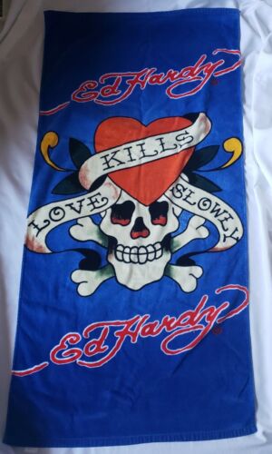 Vintage ED Hardy Skull Love Kills Giant Beach Towel Extra Large (53X28 Inch)