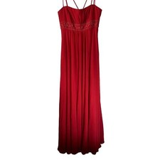 Spaghetti Strap Chiffon Dress with Beaded Empire Red Womens Sz 8 Holiday Wedding
