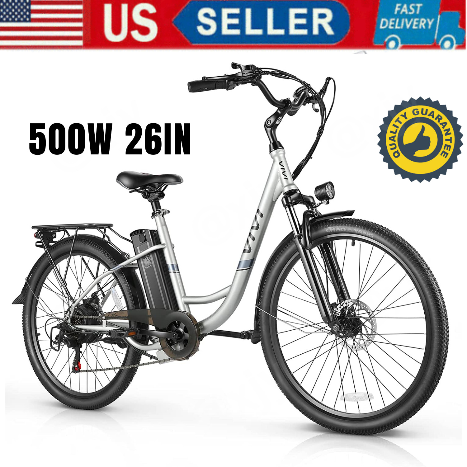 26'' Electric Bike, 500W Mountain Bicycle Commute Adult Ebike 21-Speed 22MPH-US