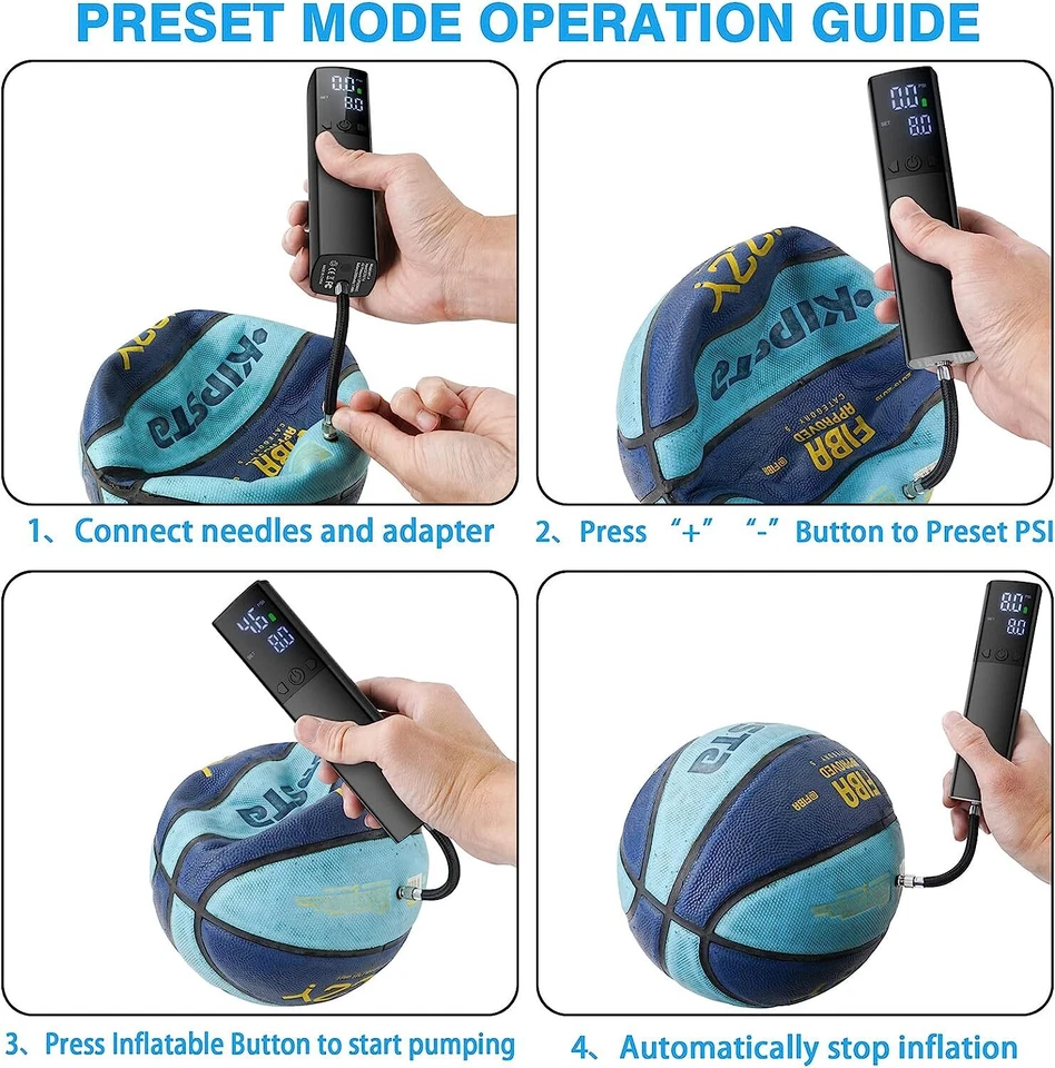 Bomba de bola eléctrica, bomba de aire automática portátil inflado rápido pantalla LCD Foto 3 de 4