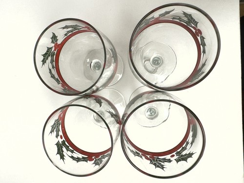 Vintage Libbey Holly Berry Red Ribbon 16oz Tumblers & Wine Glasses 2Sets Of 4EUC - Picture 11 of 16