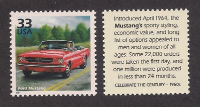 1964 FORD MUSTANG CONVERTIBLE - U.S. POSTAGE STAMP - MINT CONDITION