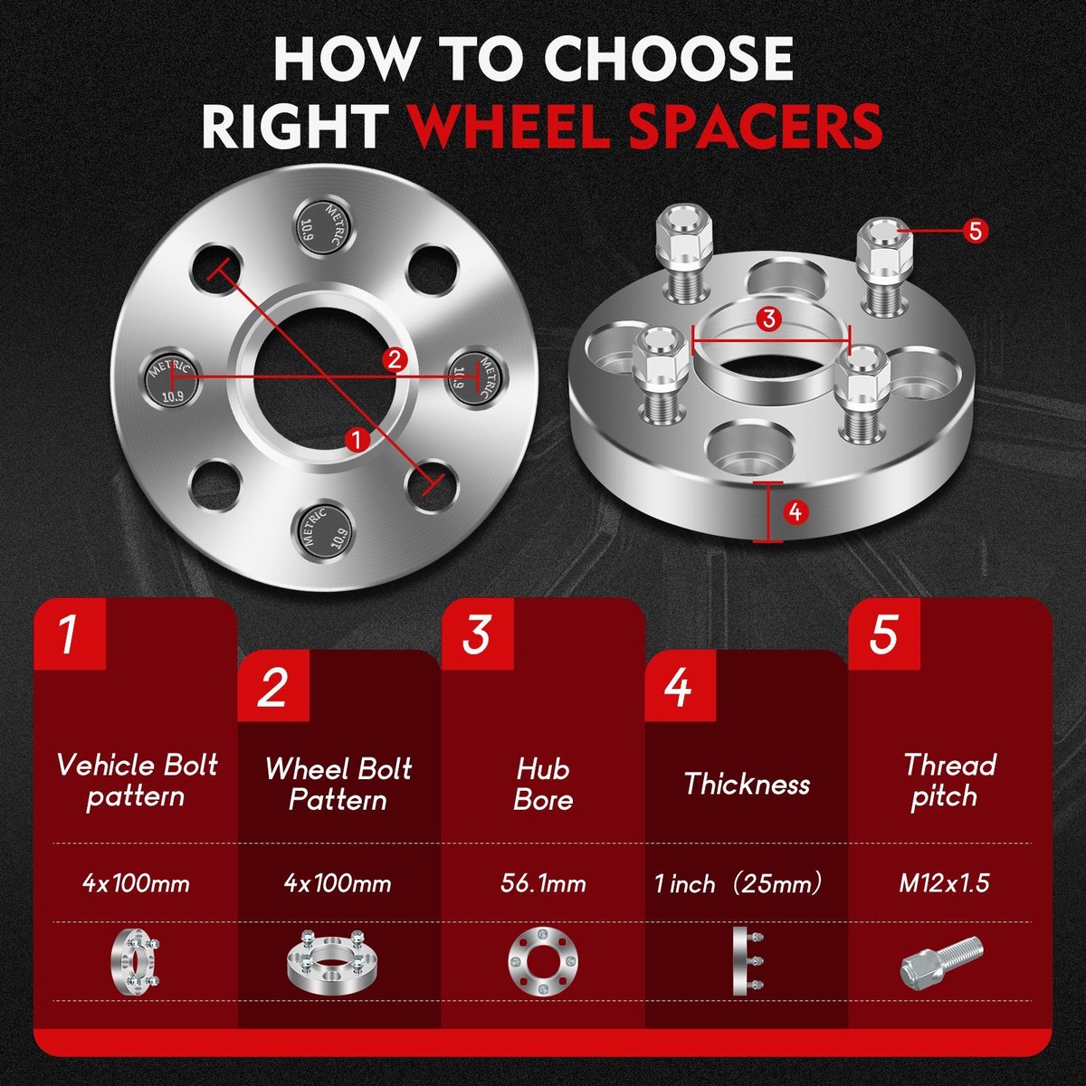 4x100 To 4x100 30mm Hubcentric Wheel Spacers (Pair) - 56.1mm CB, 12x1.5 Studs - Fits Honda Civic, Accord & More