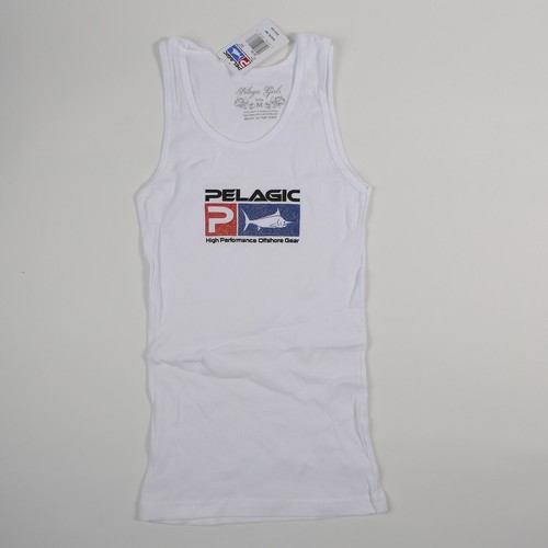 Pelagic Girls Sz M Ribbed Tank Top Fish Coastal Red Blue Logo Stretch NWT