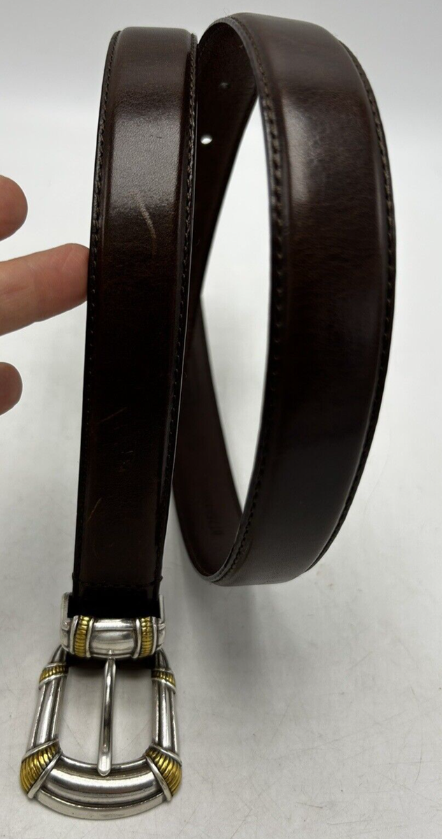 Fossil Belt Womens M Brown Leather Silver Gold Tone Buckle  display picture 3
