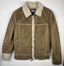 Aeropostale Brown Sherpa Lined Faux Suede Jacket Men’s Small – Shearling Style