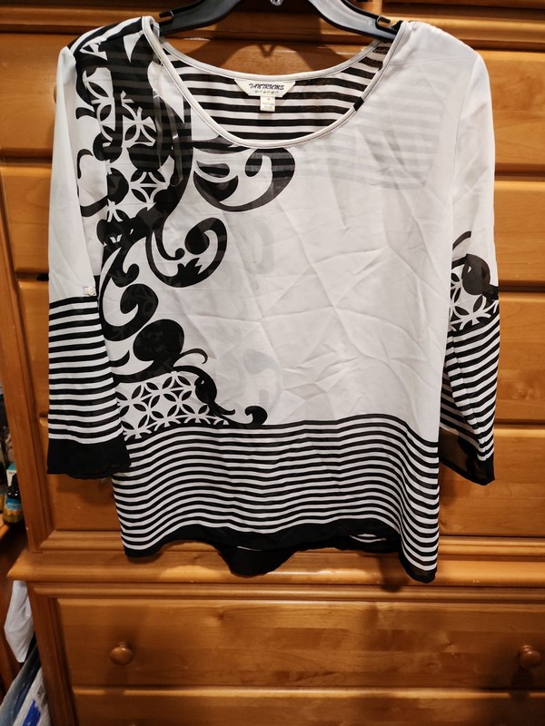 Women's Tantrums White & Black Paisley Boho Top Blouse Size Medium Sheer