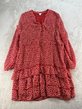 Cato Floral Tiered Dress Womens XL Red Flutter Long Sleeve V-Neck