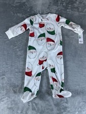 Carters Santa Footed Pajamas Size 9 Months Fleece Two-Way Zipper Bodysuit New