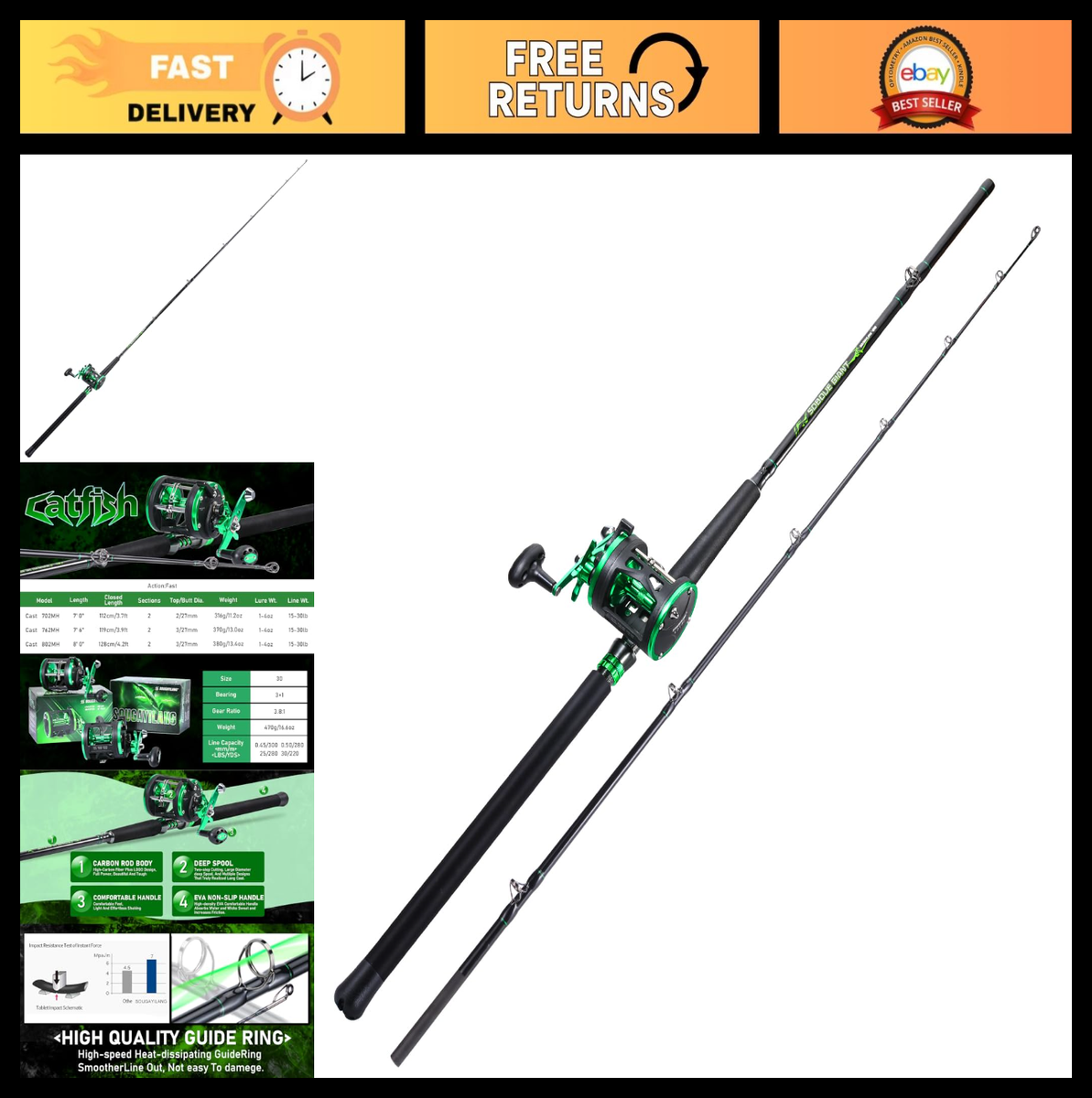 best medium heavy fishing rod combo for the money Medium Heavy Catfish Rod and Reel Combo - Two-Piece Fishing Gear for  Catfish, Sa