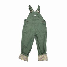 Oshkosh B gosh Kaki Green Floral Flip Cuffs Overalls Toddler Girl Sz 3T Earthy