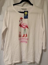Festive Fun + Fabulous Christmas Flamingo Women’s White/Pink/Red Shirt Size XL