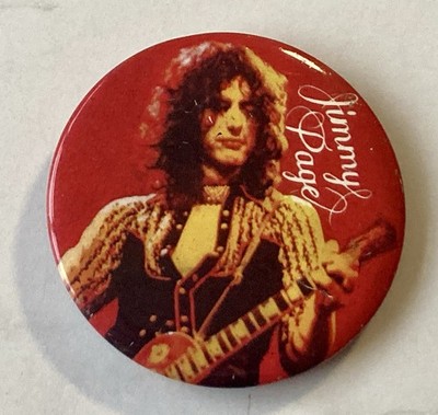 LED ZEPPELIN JIMMY PAGE LARGE 63 mm VINTAGE METAL PIN BADGE FROM THE 1970's