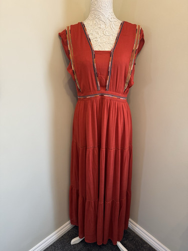 SEE U SOON DAMAS MAXI VESTIDO BORDADO NARANJA QUEMADO UK TALLA 12 (2) NUEVO CON ETIQUETAS - Imagen 1 de 10