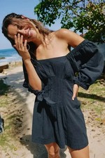 Free People Cerise Mini Dress Puffed Sleeves Pleated Endless Summer Black New S