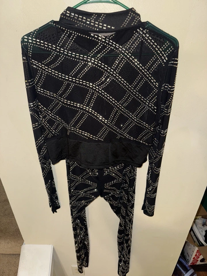 Precioso juego de 2 piezas de encaje de malla transparente con diamantes de imitación Foto 2 de 4